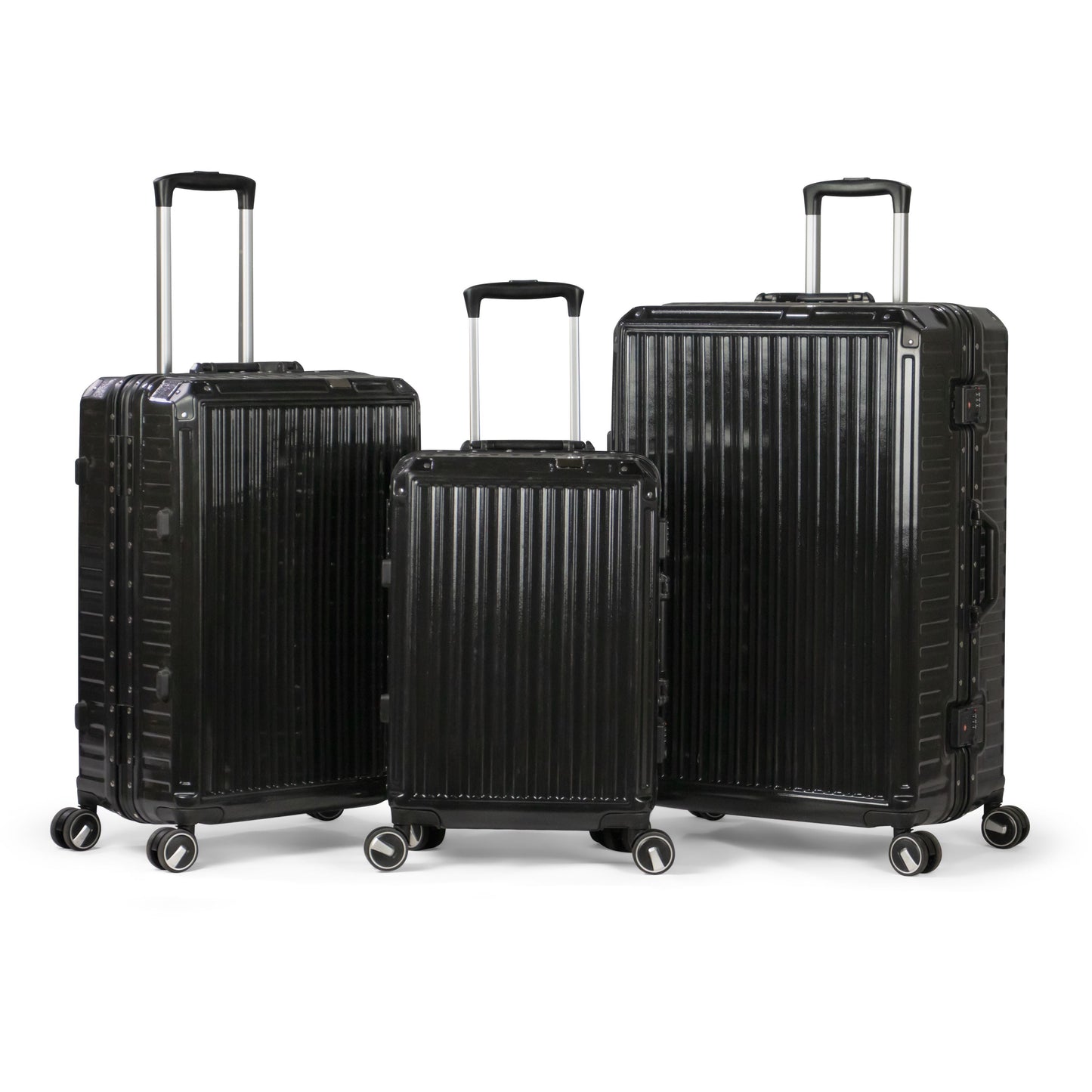 TEMPLE -PREMIUM ALUMINIUM FRAME Complete Luggage Set 3 Piece -PC(Black)