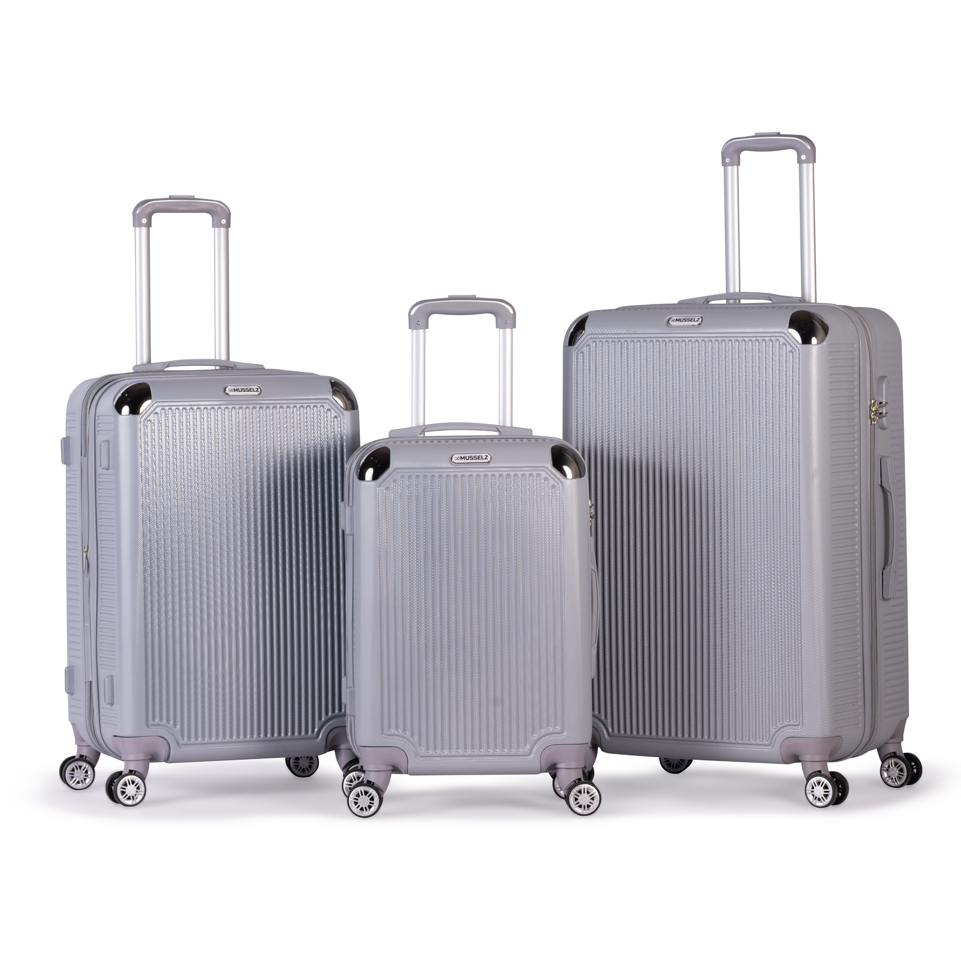 ALCTRAZ -Complete Luggage Set 3 Piece -ABS(Silver) – Musselz ALCTRAZ -Complete Luggage Set 3 Piece -ABS(Silver) – Musselz