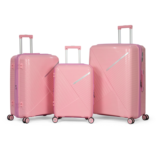 PYRAMID - Comlpete Luggage Set 3 Piece -UNBREAKABLE PP(Pink)