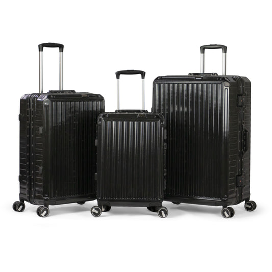 TEMPLE -PREMIUM ALUMINIUM FRAME Complete Luggage Set 3 Piece -PC(Black)